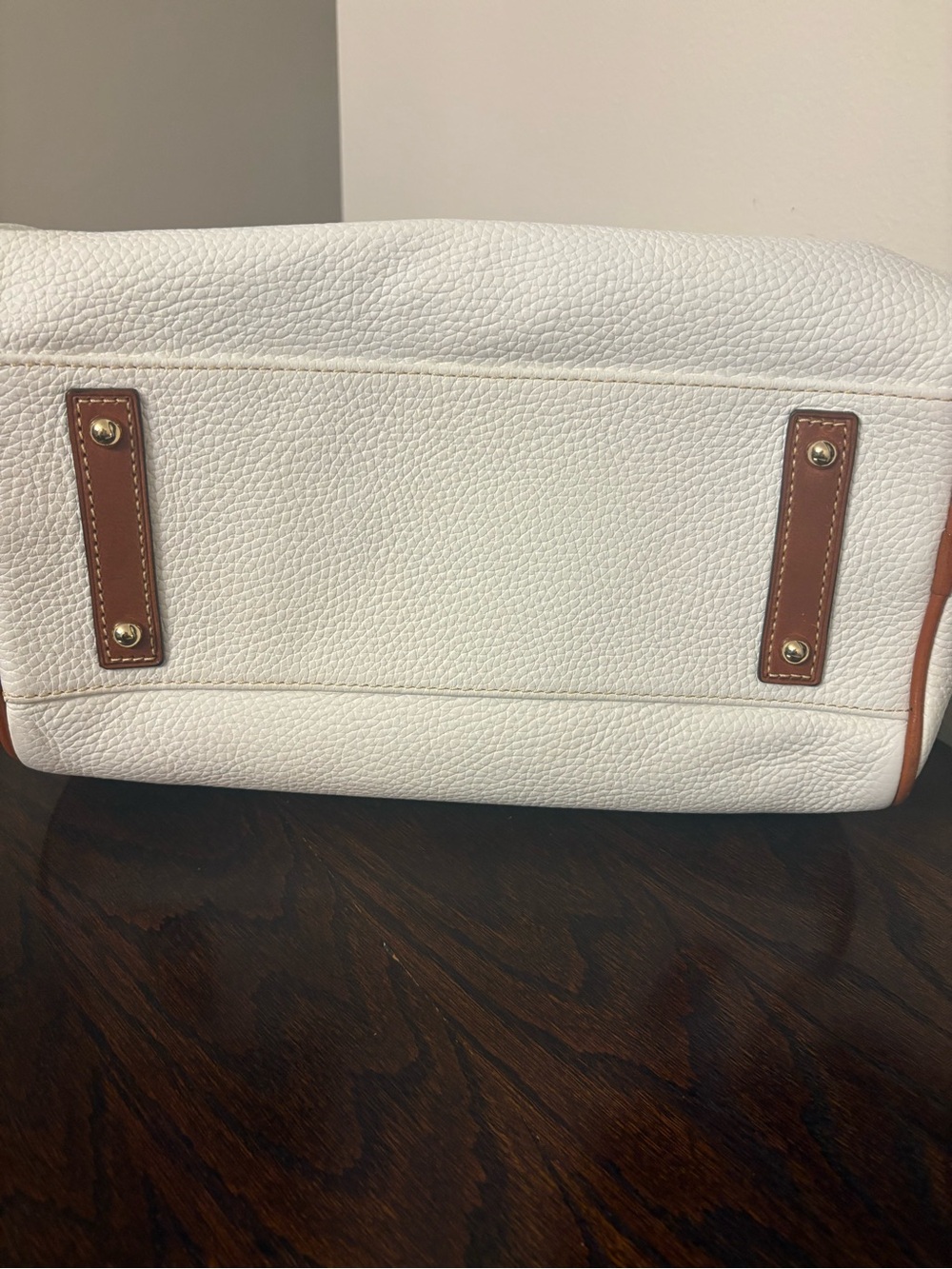 Dooney & Bourke White Pebbled Leather Satchel with Brown Trim - Picture 6 of 6
